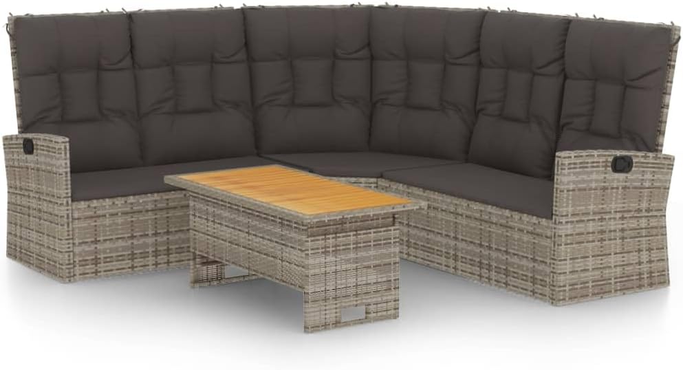 2 Piece Patio Lounge Set, Grey Poly Rattan with Cushions - Durable