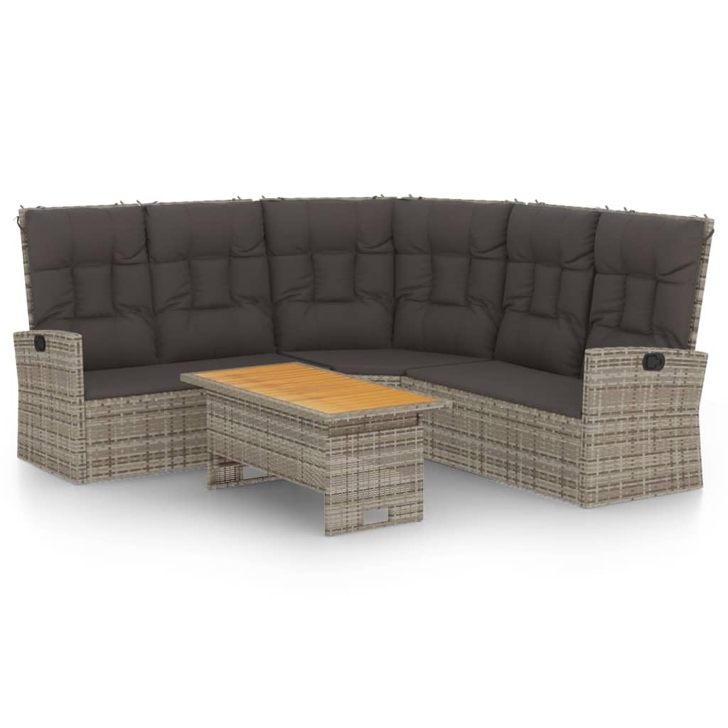 2 Piece Patio Lounge Set, Grey Poly Rattan with Cushions - Durable