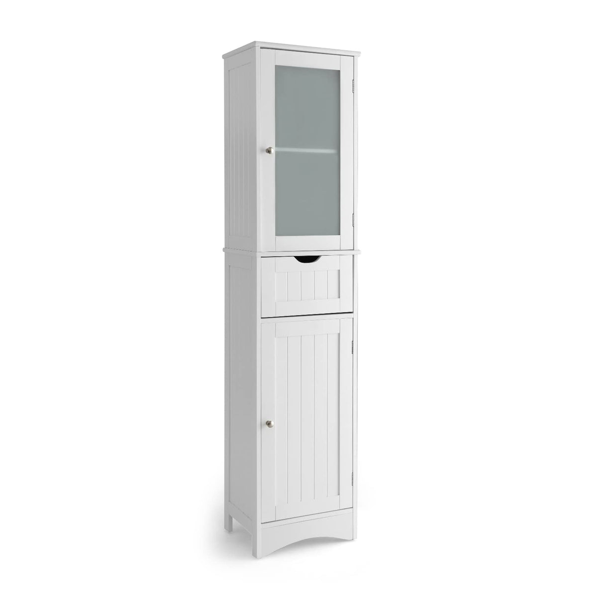" Tall Bathroom Storage Cabinet, Slim Freestanding Tower w/ 2 Doors & 1 Drawer, Narrow Floor Cabinet w/Adjustable