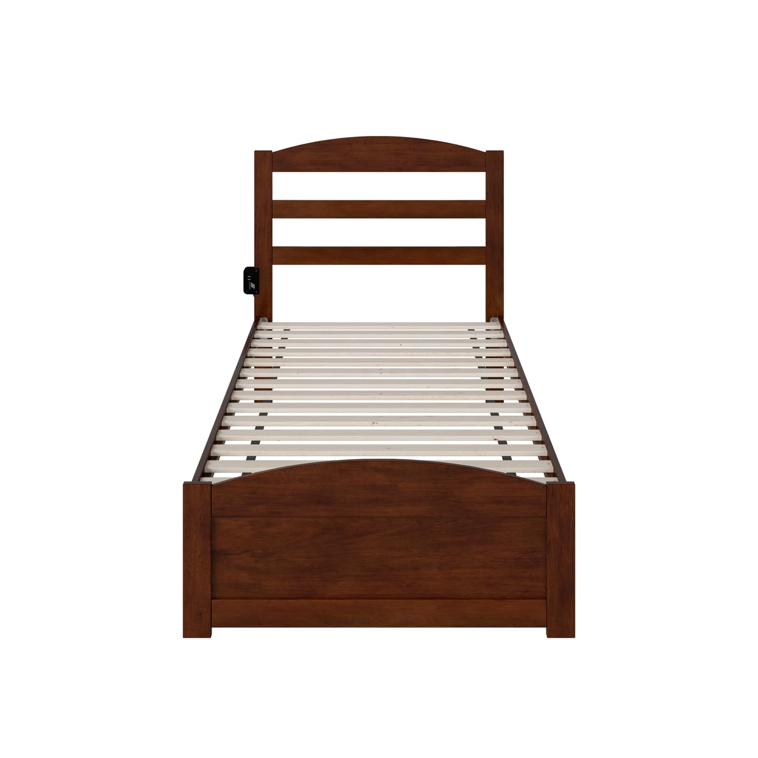 Solid Wood Twin XL Bed with Footboard and USB Charger in Walnut