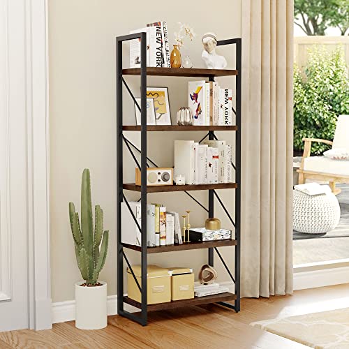 5-Tier Bookshelf, Freestanding Book Shelf, Industrial Minimalist Open Display Storage