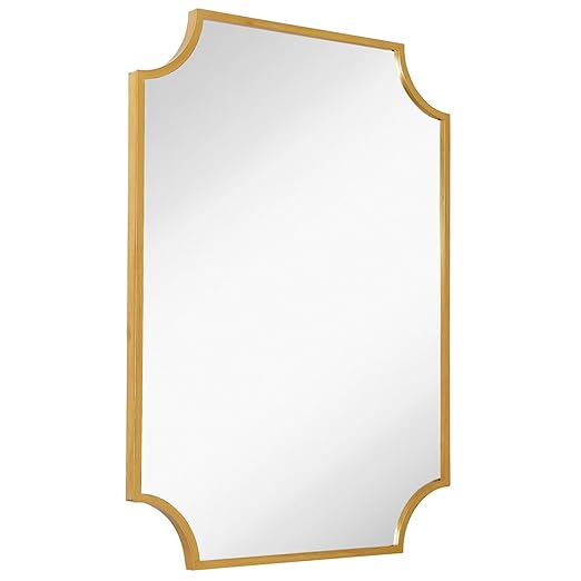 Brass Framed Vanity Mirror - Elegant Scalloped Mirror Design