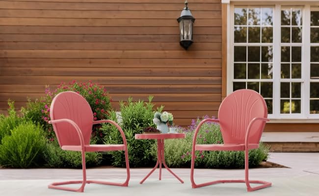 Retro Metal Patio Bistro Set - 3-Piece Outdoor Conversation Set with C-Spring Motion Chairs