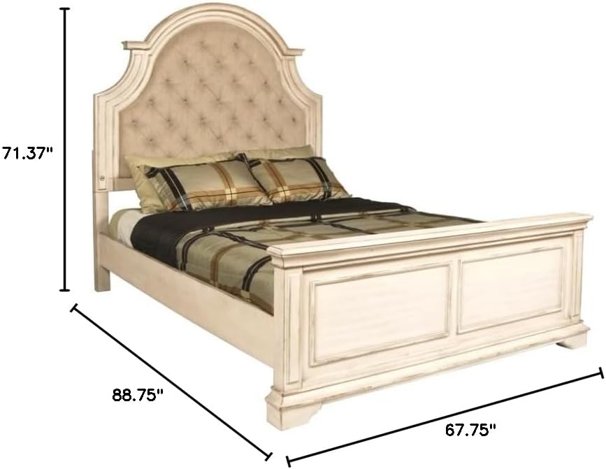 Anastasia Solid Wood Queen Bed - Antique White Finish