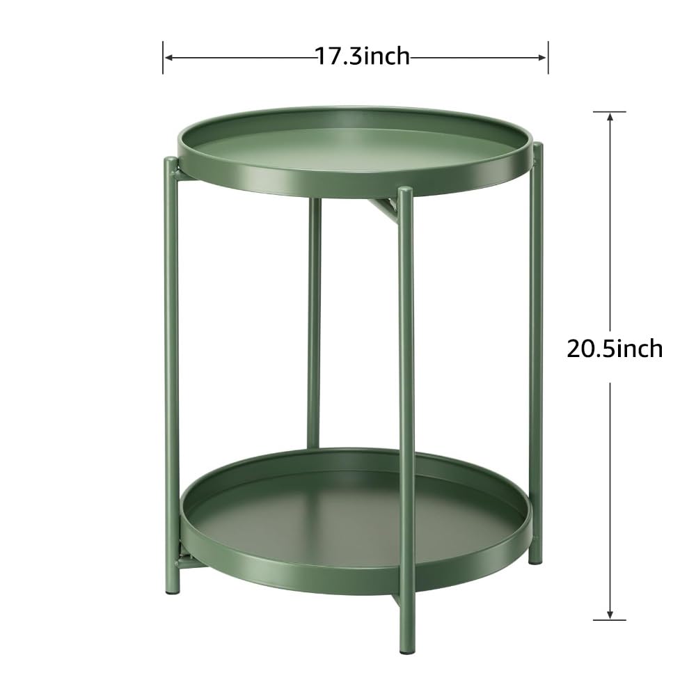 End Table,Folding Round Metal Side Table Waterproof,Round End Table with Removable