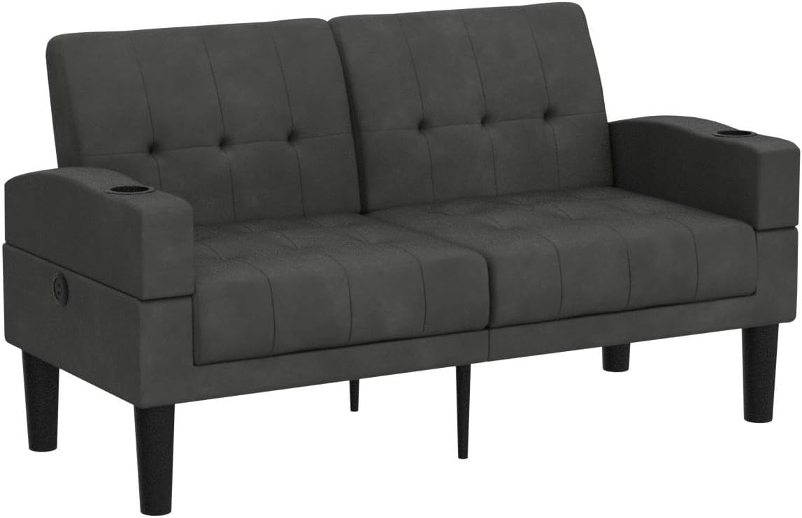 62" Loveseat Couches Upholstered Fabric Linen Love Seat Sofas Couch with 2 USB