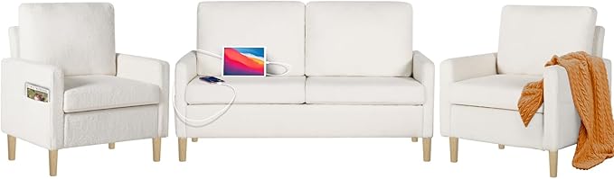 Modern Fabric Loveseat Sofa with 2 USB Charging Ports