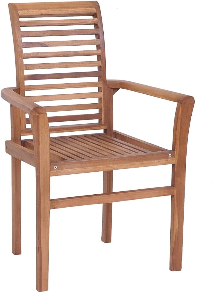 Solid Teak Wood Dining Chairs -Set of 6 | Stacking