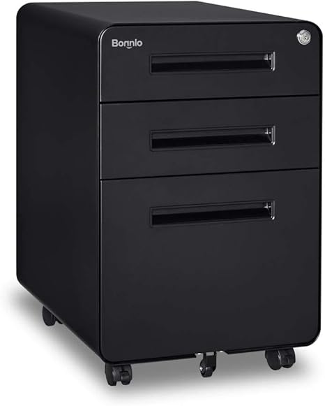 23.8" H 3 Drawer Rolling File Cabinet with Lock, Mobile File Cabinet Under Desk with Pencil Tray,