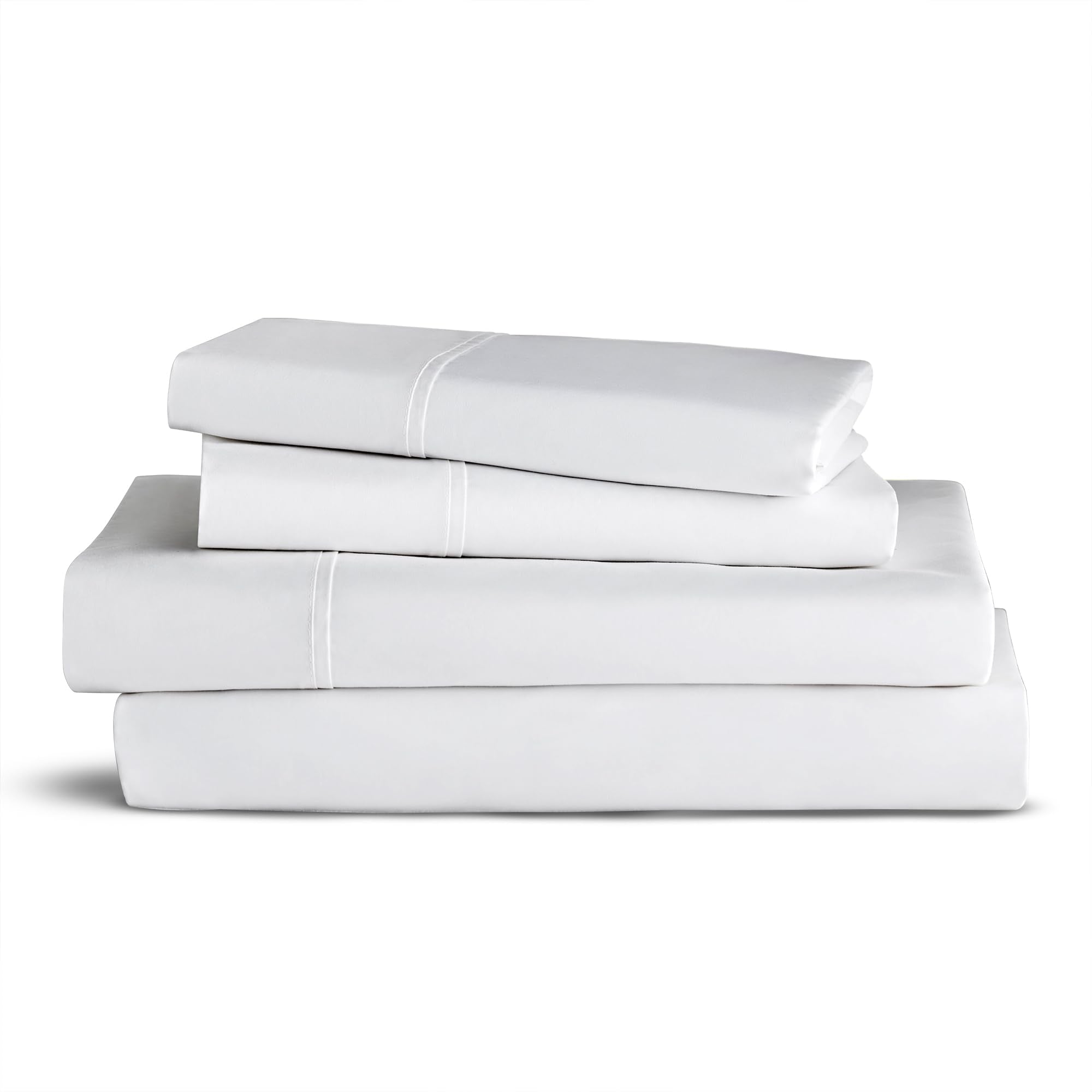 100% Cotton Sheets, White Queen Bed, 400 Thread Count Percale Weave Cooling Sheets,