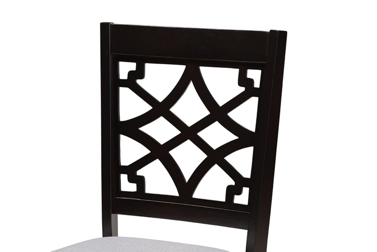 Modern and Contemporary Grey Fabric Upholstered and Dark Brown Finished Wood 7-Piece