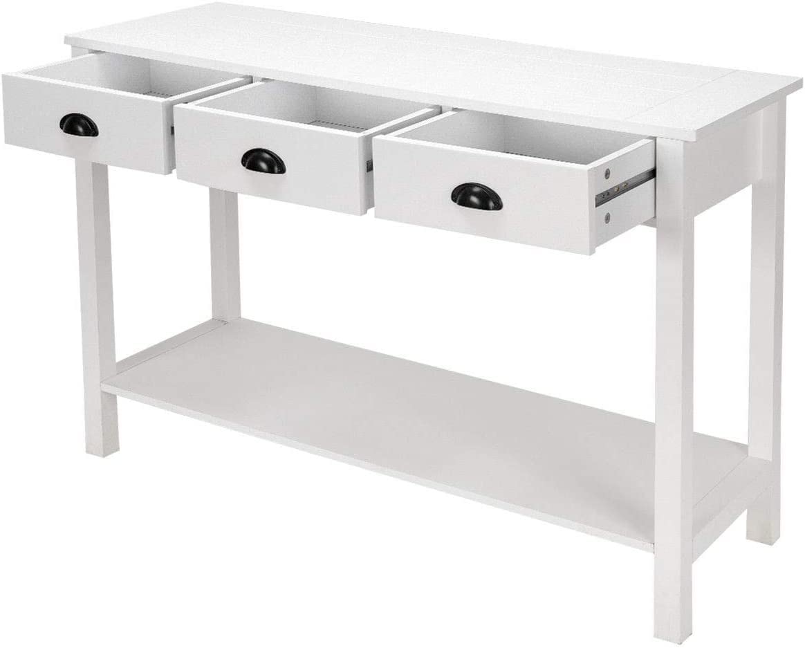 47’’ Console Sofa Table with 3 Storage Drawers and 1 Shelf, White