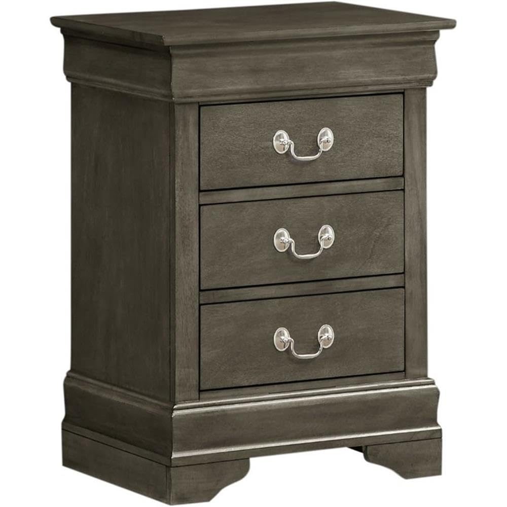 Furniture Louis Phillipe 3 Drawer Nightstand in Gray