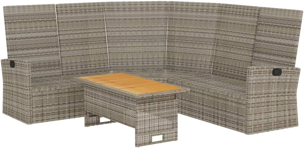 2 Piece Patio Lounge Set, Grey Poly Rattan with Cushions - Durable