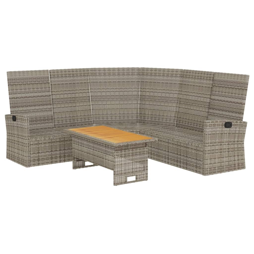 2 Piece Patio Lounge Set, Grey Poly Rattan with Cushions - Durable