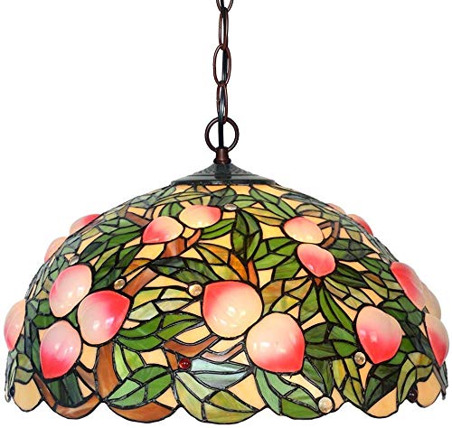 Tiffany Styled Hanging Pendant Lamp, 20 inch Wide Peach Stained Glass Lampshade