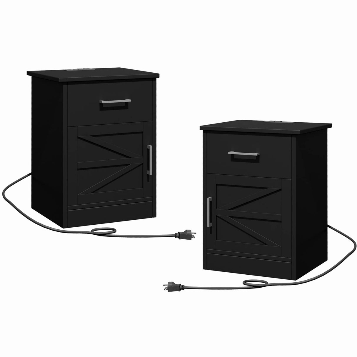 Set of 2 Nightstand with Charging Station and USB Ports & Power Outlets, Side Table