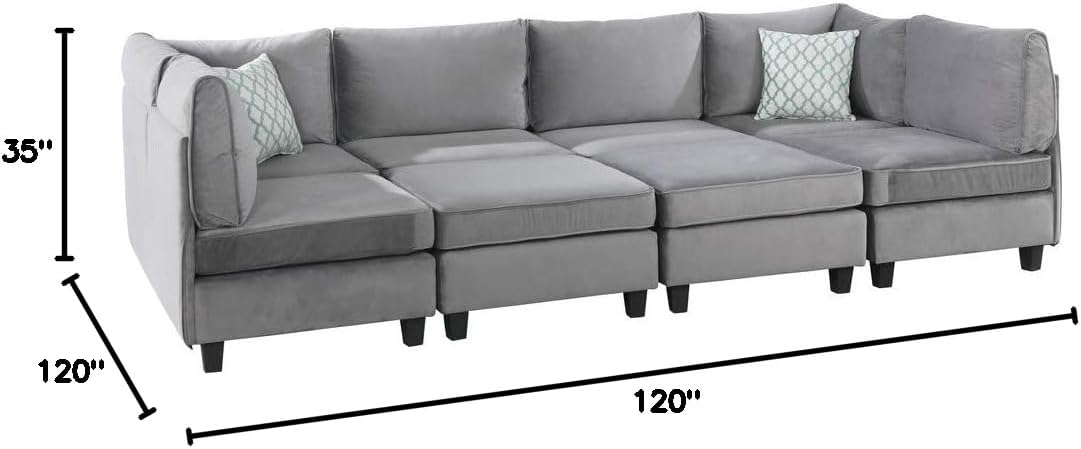 Gray Velvet 8Pc Modular Sectional Sofa