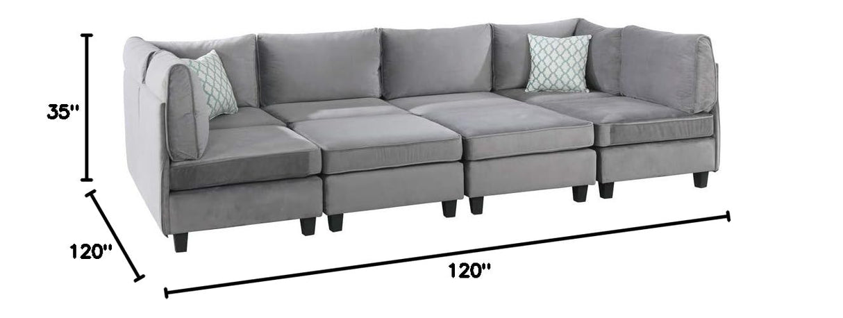 Gray Velvet 8Pc Modular Sectional Sofa