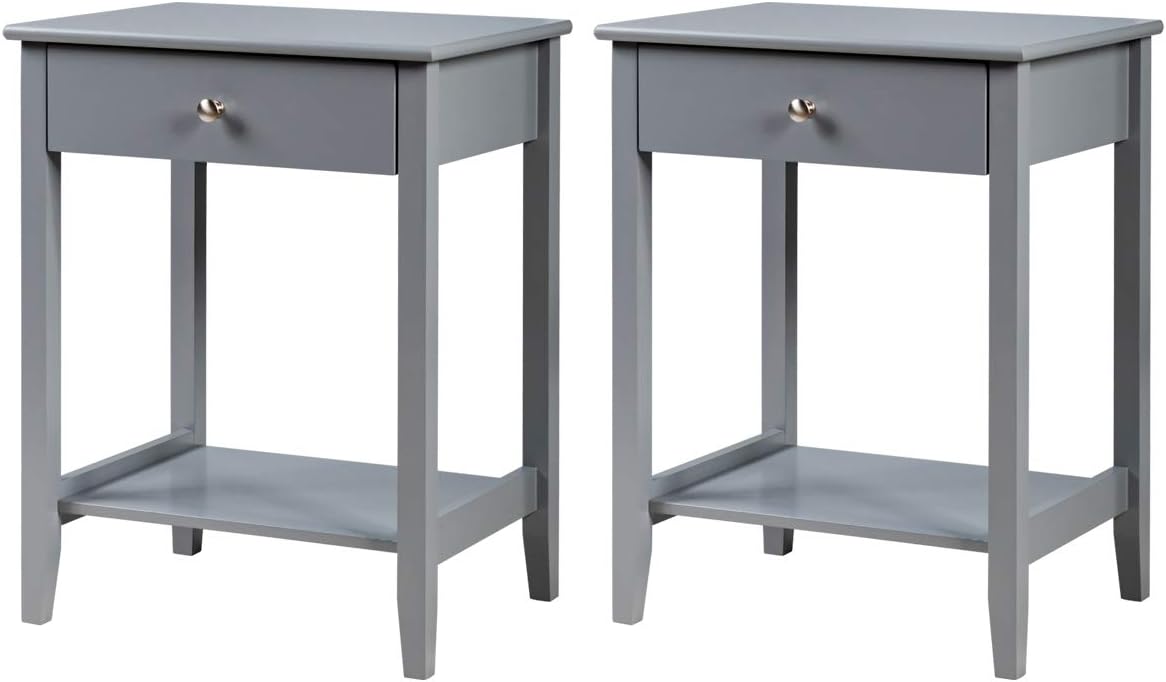 Nightstand Wooden 2-Tier Couch Sofa Side Table with Drawer, Storage Shelf