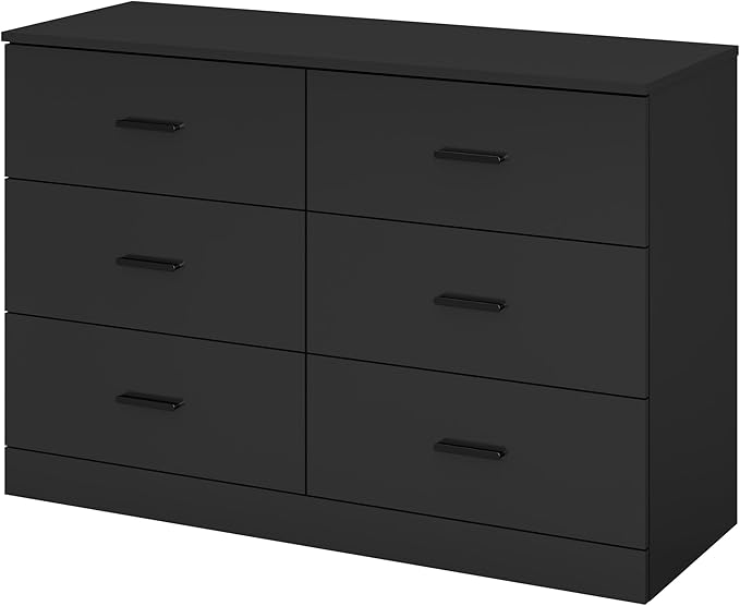 Modern 6 Drawer Dresser for Bedroom, Wood Wide Chest of Drawers