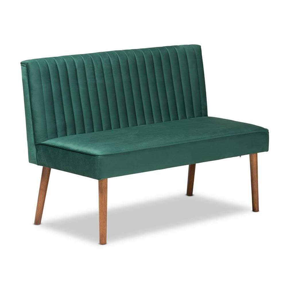 Alvis Mid-Century Modern Emerald Green Velvet Upholstered and Walnut Brown