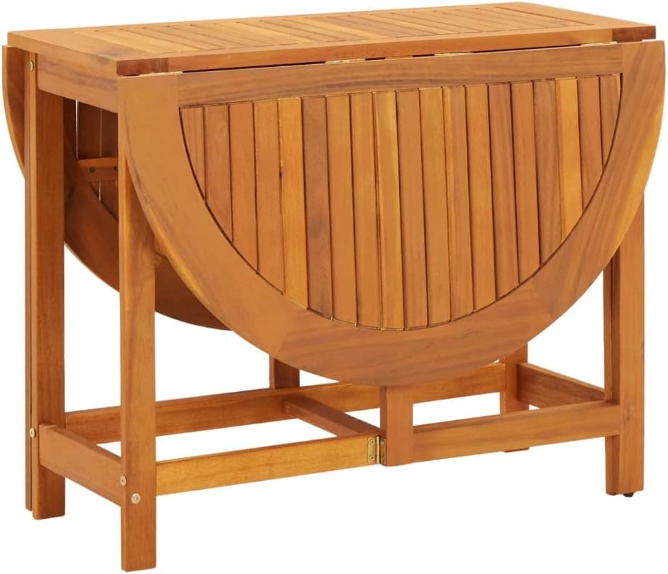 Oval Drop Leaf Patio Table - Solid Acacia Wood Outdoor Dining Furniture