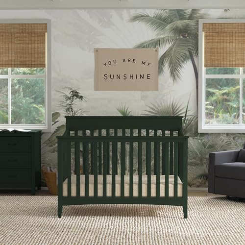 4-in-1 Convertible Crib - GREENGUARD Gold Certified Crib - Baby Crib Convertible to Toddler Bed, Daybed & Full-Size Bed - Wooden Baby Crib with 4 Adjustable Heights - Forest Green