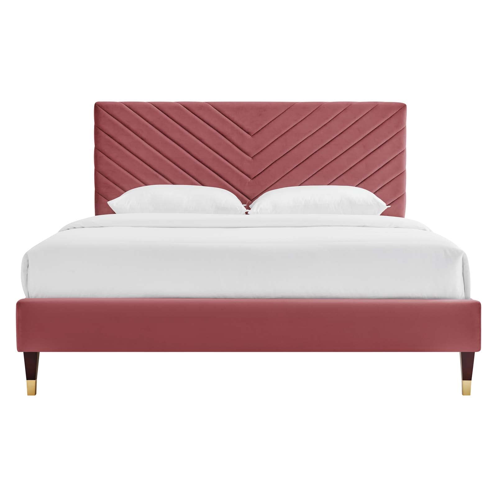 Roxanne Performance Velvet Queen Platform Bed, Dusty Rose