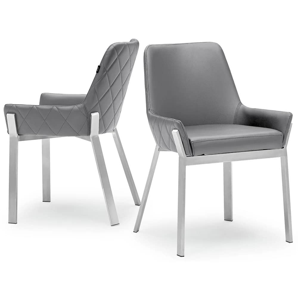 Sydney Gray Leatherette Dining Chair with Brushed Stainless Steel Legs