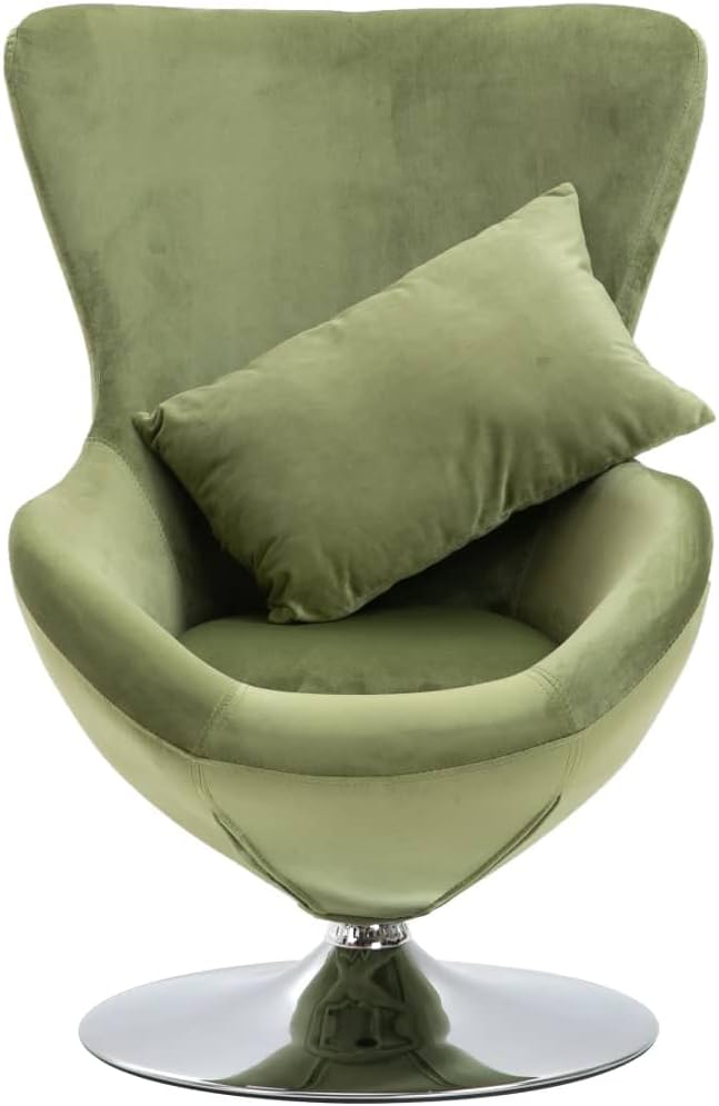 Egg Chair with Removable Cushion, Light Green Velvet Upholstery