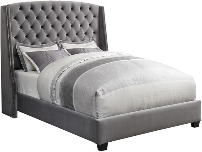 Pissarro Transitional Velvet Upholstered Eastern King Size Wingback Bed Frame