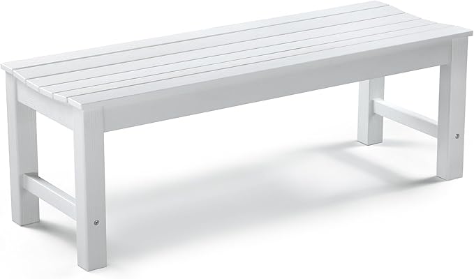 Outdoor Bench, 2-Person Patio Backless Bench, All-Weather HIPS Garden Bench