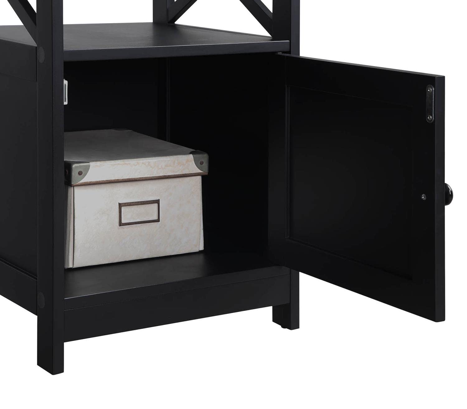 Oxford End Table with Storage Cabinet and Shelf, Cherry/Black