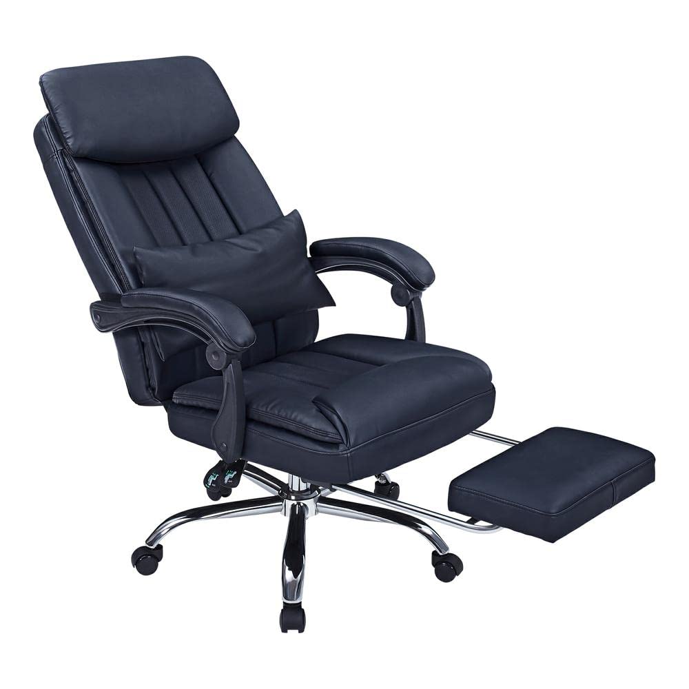 High Back Office Chair with Lumbar Support and Footrest, Leather Executive Computer