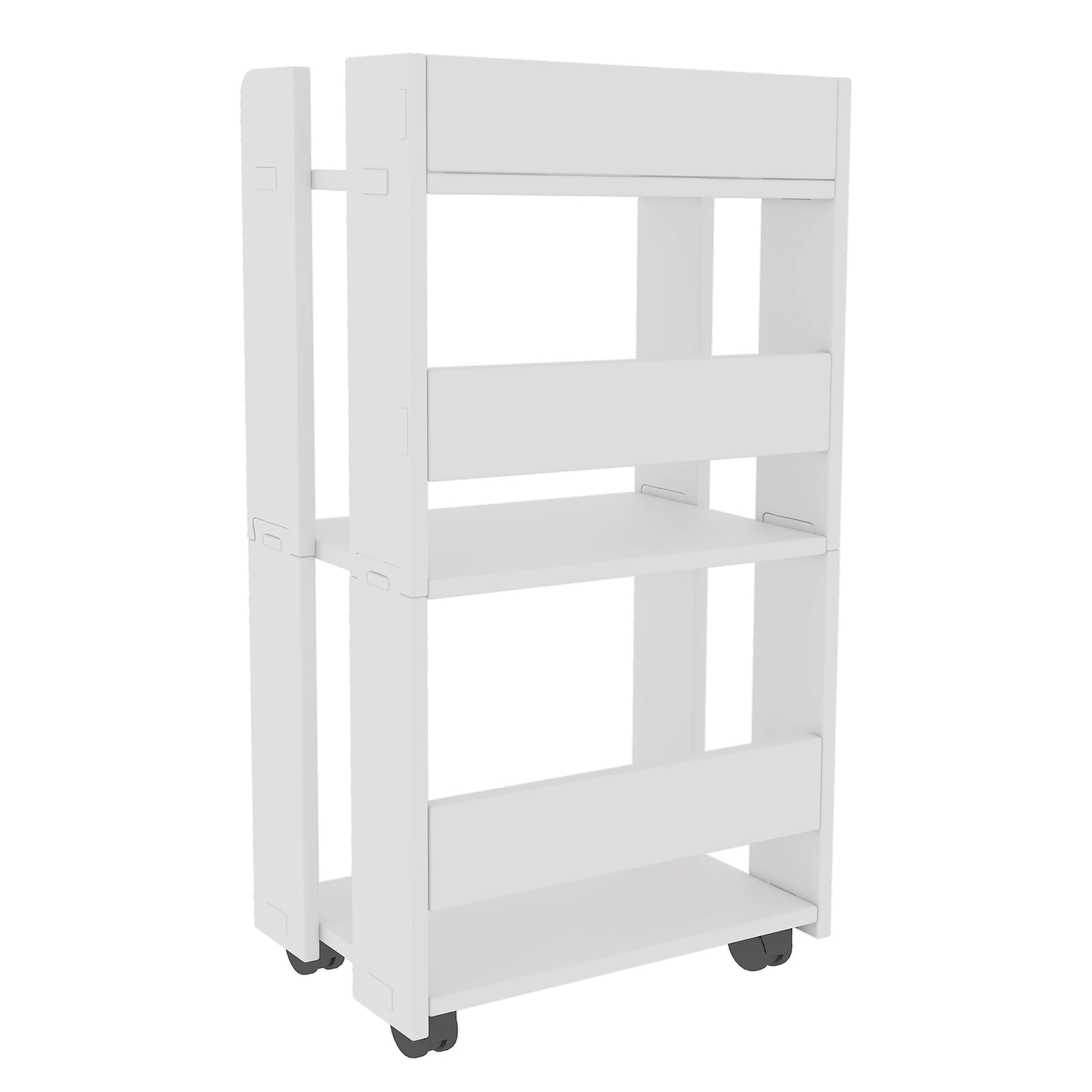 yeavs 3-Tier Side Table with Wheels, Moveable Bookshelf, Multi-Functional Rolling Bookcase Storage Cart Organizer for Office Living Room Bedroom Bathroom, White