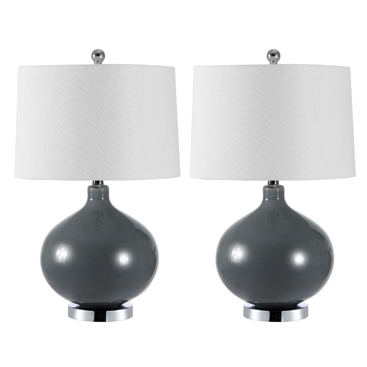 SAFAVIEH Lighting Collection Masera Modern Grey Glass 25-inch Bedroom Living Room Home Office Desk Nightstand Table Lamp Set of 2 (LED Bulbs Included)
