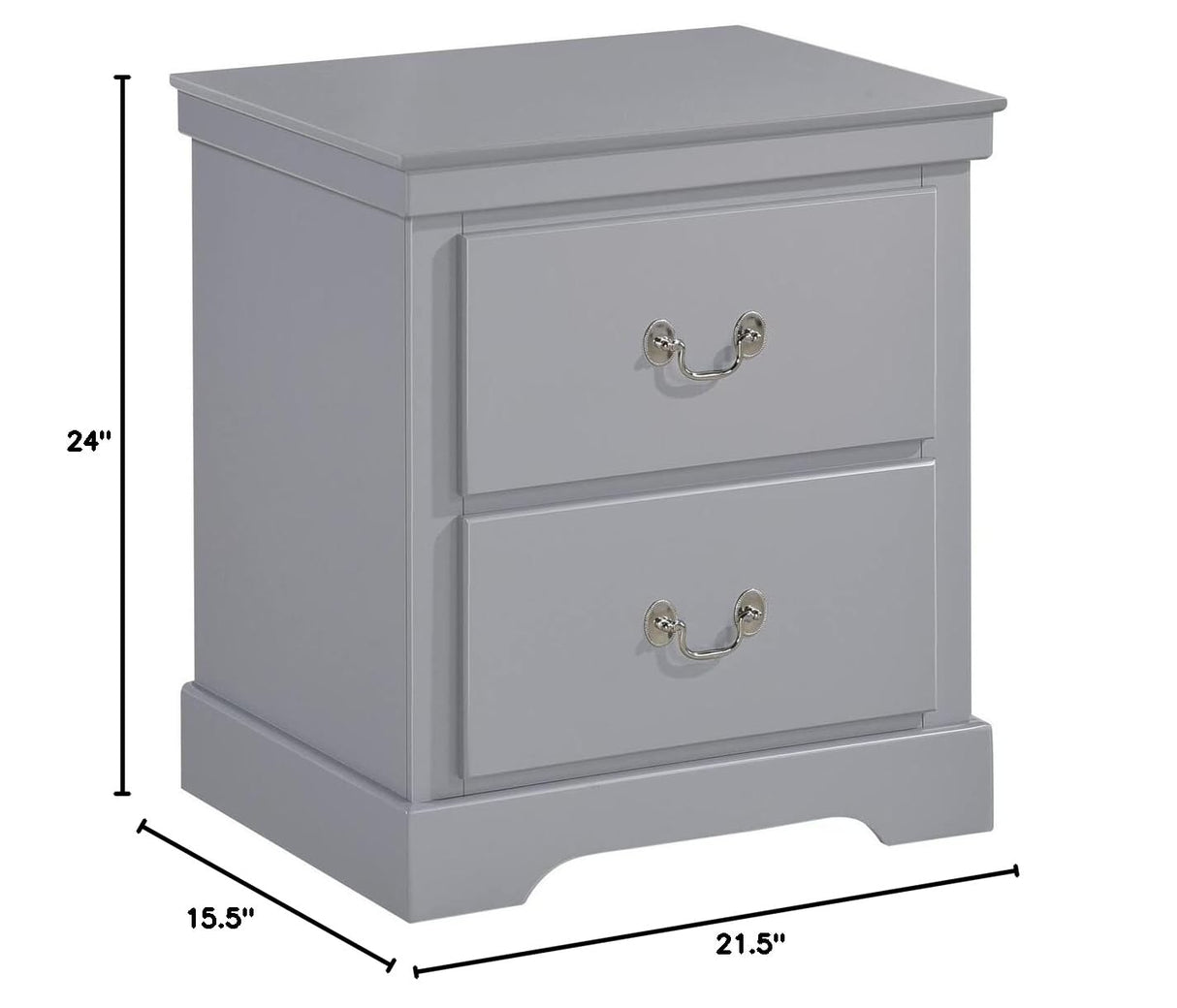 2 Drawer Wooden Nightstand with Metal Drop Handles and Bracket Feet, Gray
