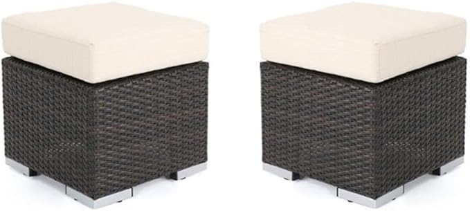 Noble House Santa Rosa 16" Grey Wicker Ottoman Seat w/Silver Cushion (Set of 2)