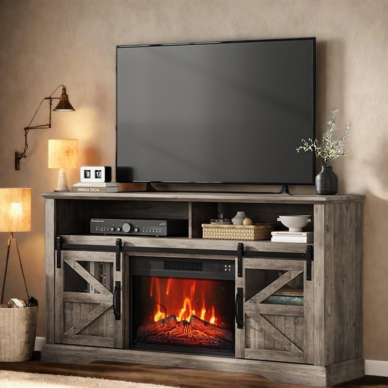 TV Stand for 65 Inch TV,Farmhouse Entertainment Center with Storage Cabinets, Modern Media Console Table with Sliding Barn Doors for Living Room
