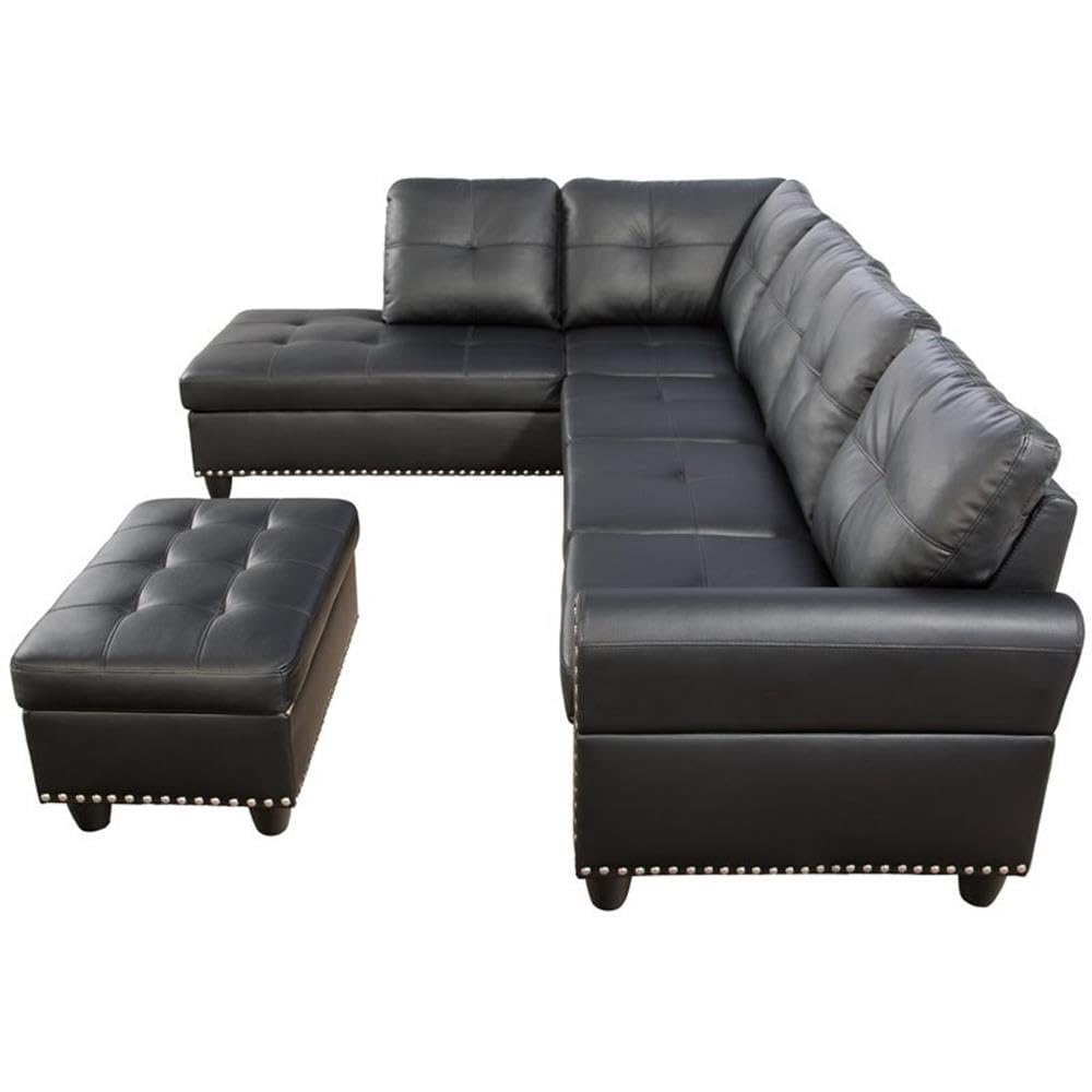 Faux Leather Sectional Sofa Couch with Storage Ottoman