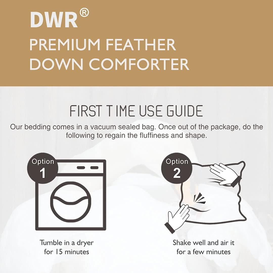 DWR Premium Feather Down Comforter Duvet Insert 90x90-100% Skin-Friendly Cotton Cover, Medium Weight Quilted for All Season Bedding (Full/Queen, Ivory White)