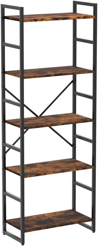 Bookshelf, 5 Tier Bookshelf, Tall Bookcase Shelf for CDs/Movies/Books, Home Office