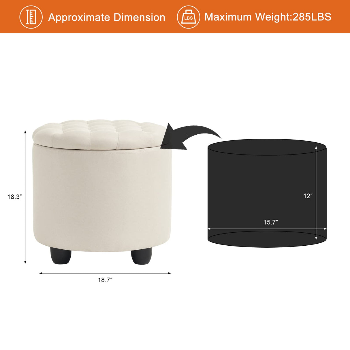 Modern Round Storage Ottoman,Button Tufted Ottoman Foot Stools Ottoman Footstool