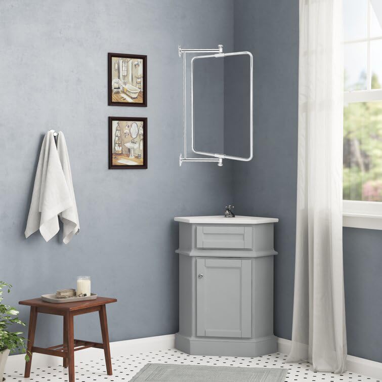 Chrome Rounded Rectangle Pivot Bathroom Mirror 14 x 22 Inch