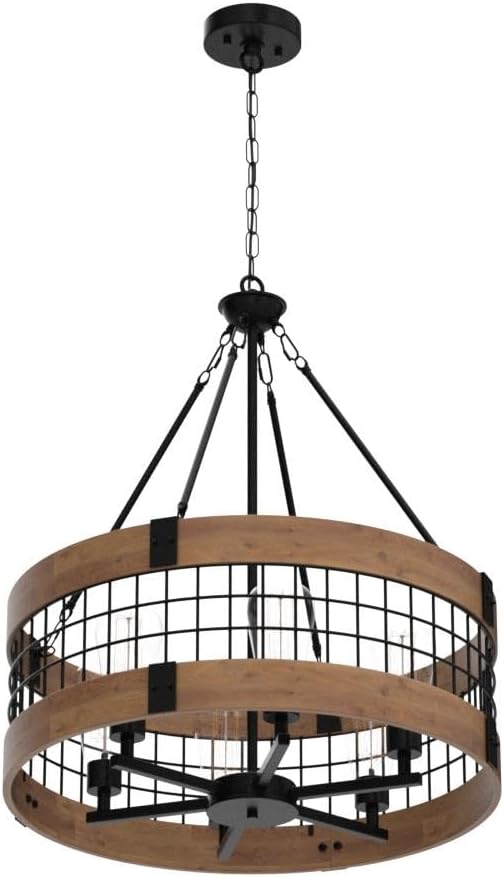 6-Light Farmhouse Wood Chandelier for Dining Room, Rustic Foyer Light Fixtures