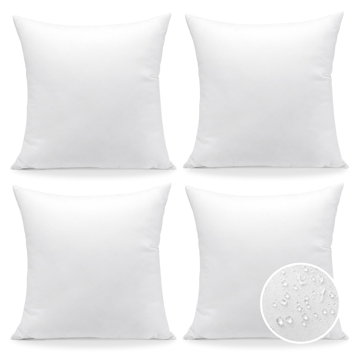 Waterproof Throw Pillow Inserts 18x18 Inch, Set of 4 Water Resistant Square