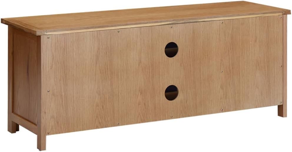 TV Stand - Durable Solid Oak Wood TV Cabinet with Doors and Open Compartments for Storage