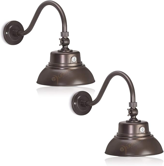 LED Brown Gooseneck Barn Light Fixture, 10in Diameter with 15.7in. Long Gooseneck Arm
