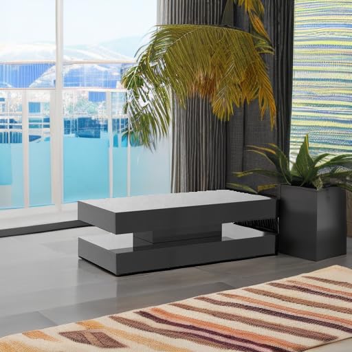 47.3IN High Glossy LED Coffee Table,Modern Coffee Table for Living Room